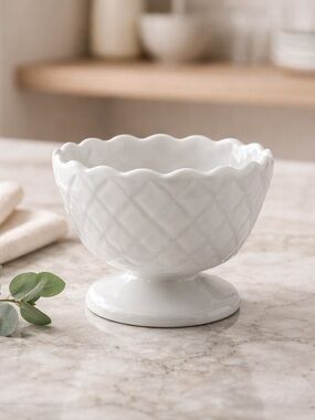Vintage E.O Brody Company White Milk Glass Footed Compote Bowl